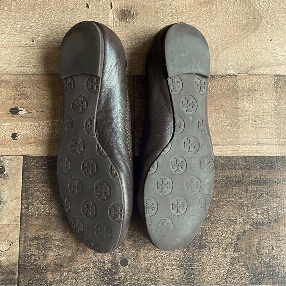 Tory Burch Mini Leather Travel Dark Brown and Gold Ballet Flats Size 5.5M - Picture 9 of 10